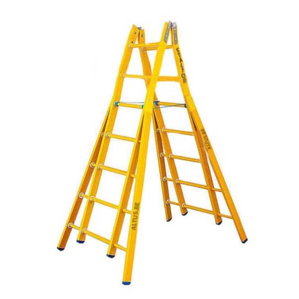 2-delige glasvezel scharnierladder 2x7 sporten met verbrede basis opengaande bomen