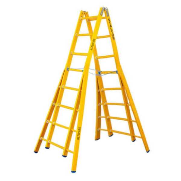 2-delige glasvezel scharnierladder 2x8 sporten met verbrede basis opengaande bomen