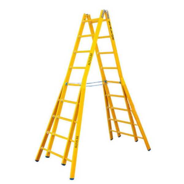 2-delige glasvezel scharnierladder 2x9 sporten met verbrede basis opengaande bomen