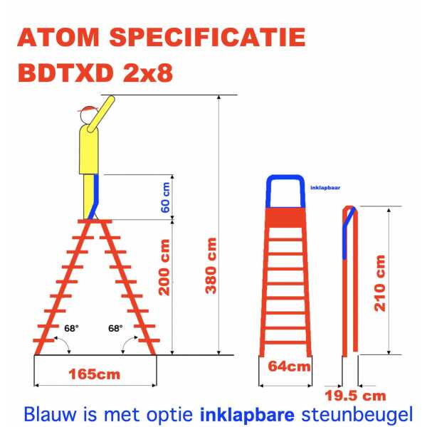 BigOne dubbele trapladder Atom 2x8 treden