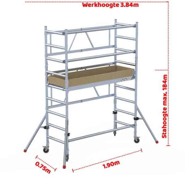 PRO vouwsteiger 6+3 – 75×190 – werkhoogte 3,80m – Houten platform - Conform NEN/NBN-EN 1004-3:2020