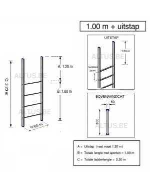 Noodladder 1.00 m - met uitstap 1.20 m