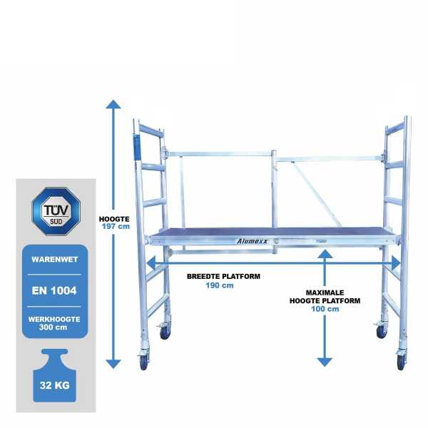 6-sports BasiQ kamersteiger - Platform zonder luik 0.75x1.90x3.00m wh