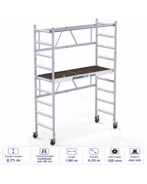 6+3 sports BasiQ kamersteiger – platfom met luik 0.75 x 1.90 – 3.80m werkhoogte