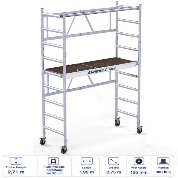 6+3 sports BasiQ kamersteiger – platfom met luik 0.75 x 1.90 – 3.80m werkhoogte
