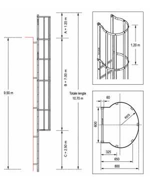 Noodladder met kooi 9.50 m – met uitstap 1.20 m