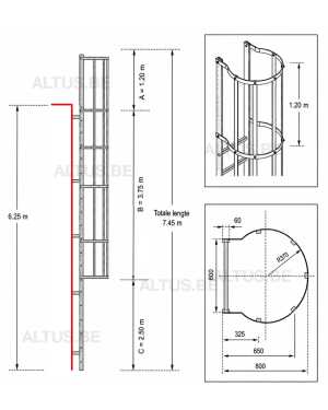 Noodladder met kooi 6.25 m – met uitstap 1.20 m