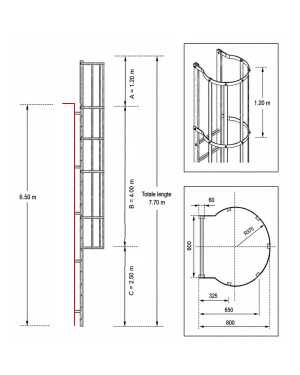 Noodladder met kooi 6.50 m – met uitstap 1.20 m
