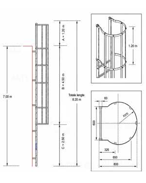 Noodladder met kooi 7.00 m – met uitstap 1.20 m