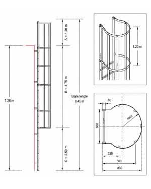 Noodladder met kooi 7.25 m – met uitstap 1.20 m