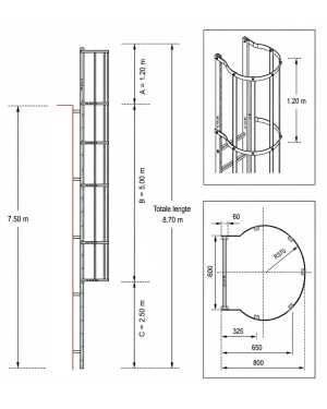Noodladder met kooi 7.50 m – met uitstap 1.20 m