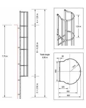 Noodladder met kooi 7.75 m – met uitstap 1.20 m