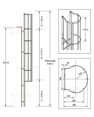 Noodladder met kooi 8.25 m – met uitstap 1.20 m