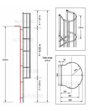 Noodladder met kooi 8.50 m – met uitstap 1.20 m