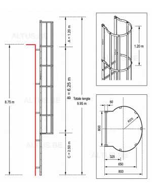 Noodladder met kooi 8.75 m – met uitstap 1.20 m