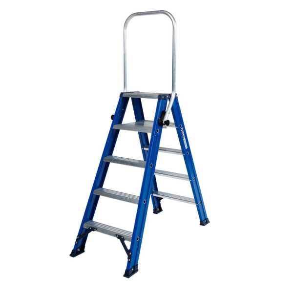 DAS 2x5 dubbele trapladder Blue met inklapbare beugel