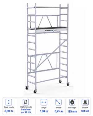 6+6 sports BasiQ kamersteiger - platfom met luik 0.75 x 1.90 - 4.80m werkhoogte