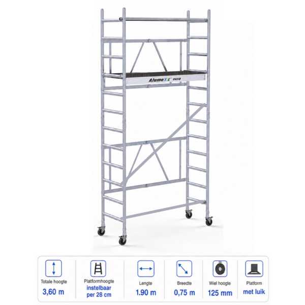 6+6 sports BasiQ kamersteiger - platfom met luik 0.75 x 1.90 - 4.80m werkhoogte