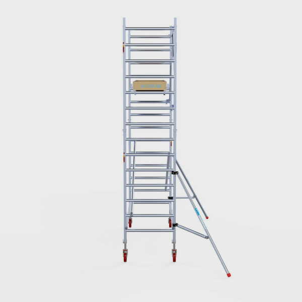 Professionele aluminium gevelvrije rolsteiger 0.90x2.50x5.2m werkhoogte carbon vloer + enkele voorloopleuning