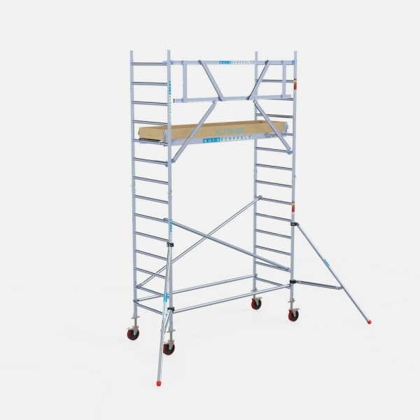Professionele aluminium gevelvrije rolsteiger 0.90x2.50x5.2m werkhoogte carbon vloer + enkele voorloopleuning