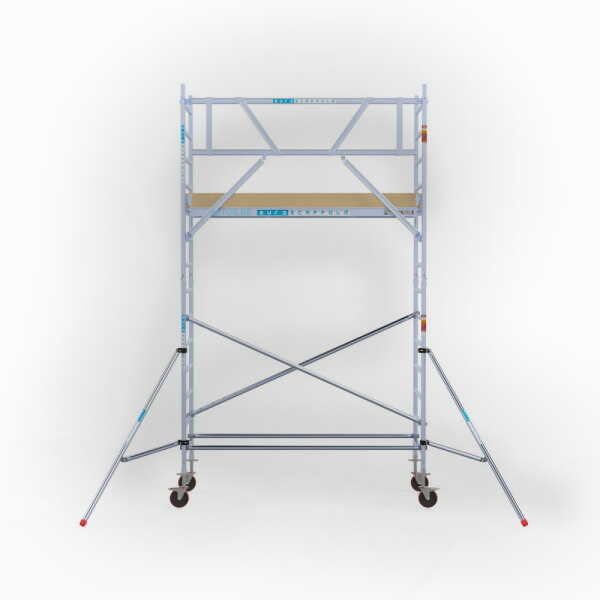 Professionele aluminium gevelvrije rolsteiger 0.90x2.50x5.2m werkhoogte carbon vloer + enkele voorloopleuning