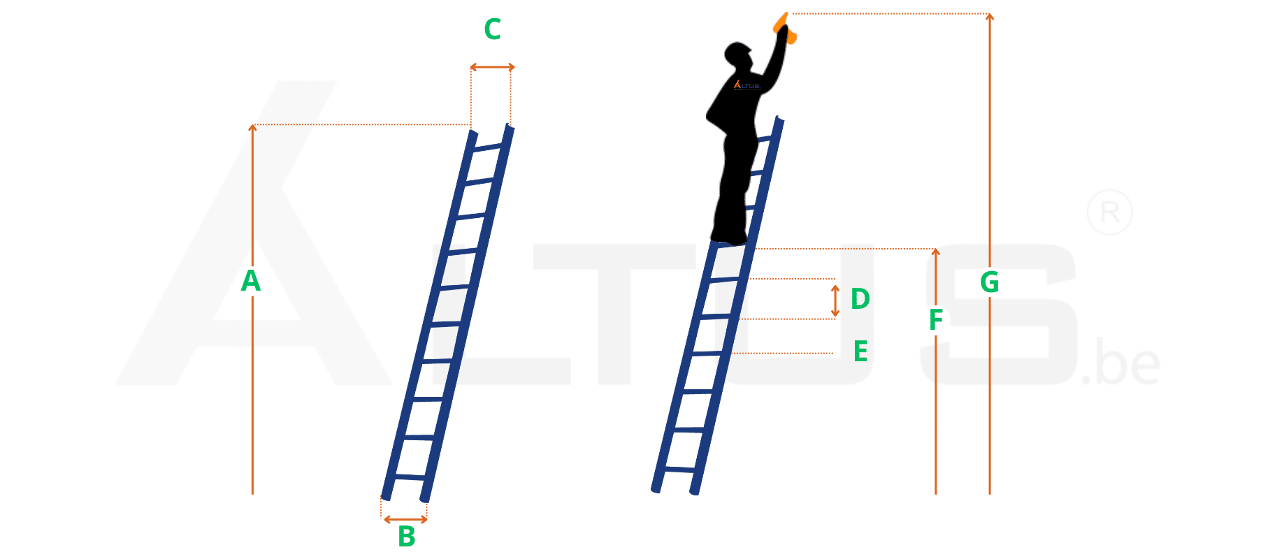 Maatschets van Petry Enkele ladder parallel 9 sporten - ELR109 - 2.25m
