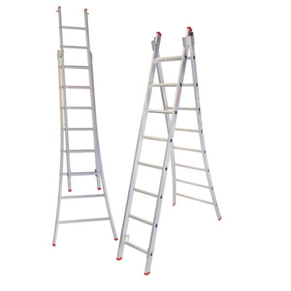 Solide 2x8 sporten Eco Professionele 2-delige ladder met gebogen voet - 3.50m