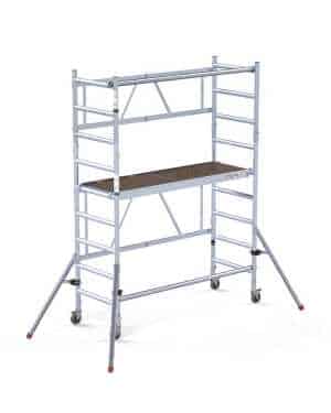 Vouwsteiger 6+3 - 0.75m x1.90m - werkhoogte 3.80m - Hout met luik -steunpoten