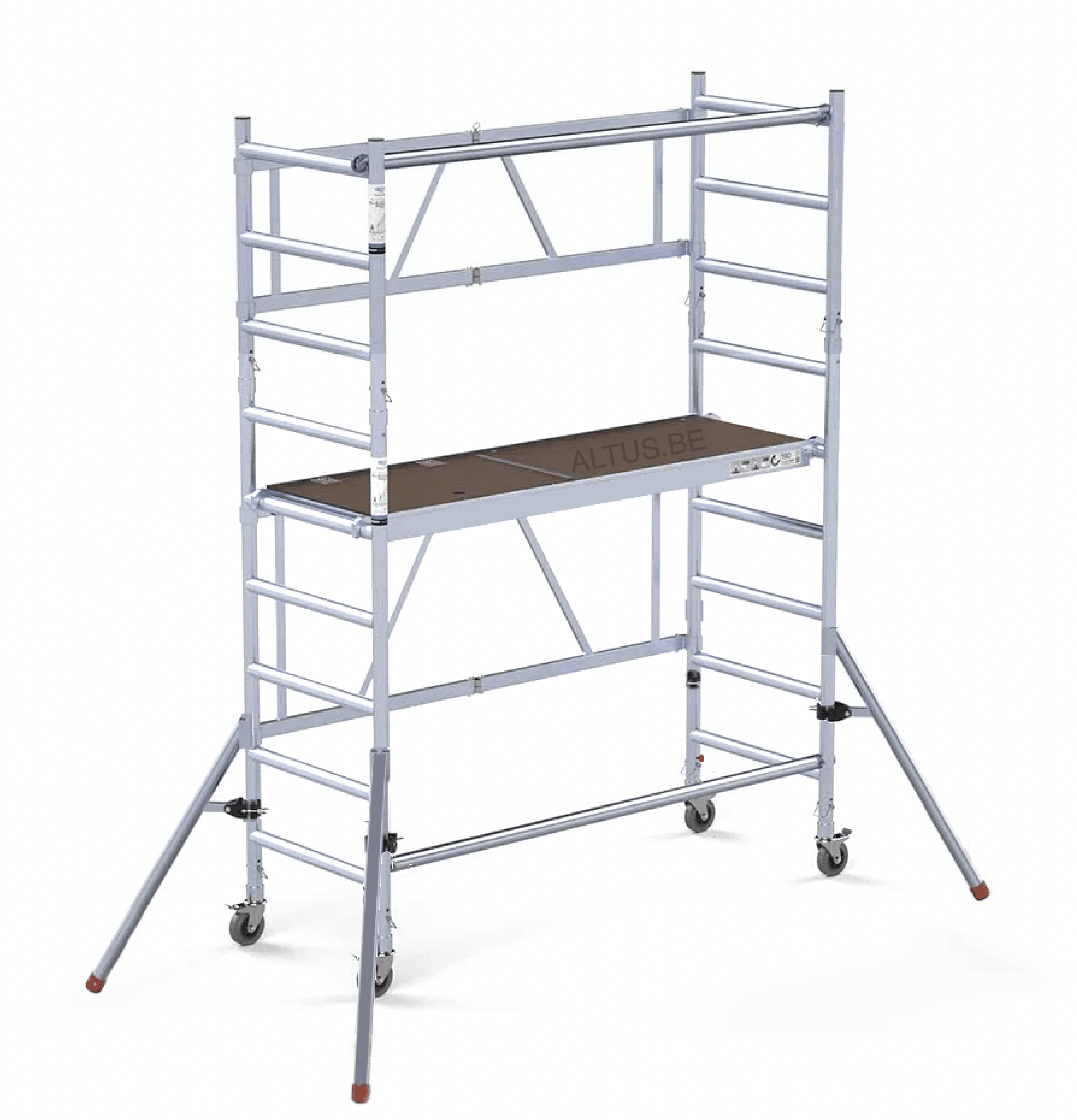 Vouwsteiger 6+3 - 0.75m x1.90m - werkhoogte 3.80m - Hout met luik -steunpoten