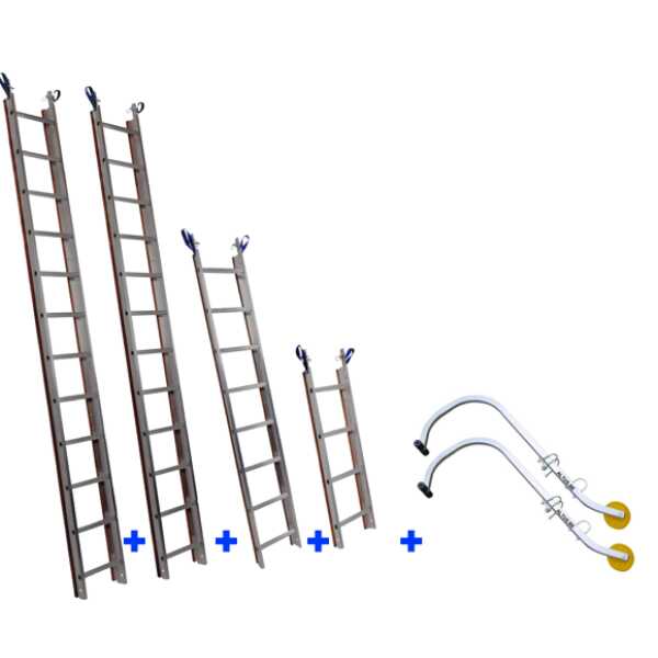 Solide dakladderset met nokhaak 9.00m + alu nokhaak