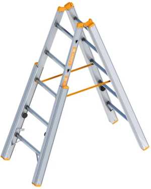 Layher 2x5 Telescopische dubbele scharnierladder met 4 uitschuifbare poten - 1.55m