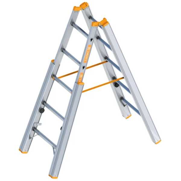 Layher 2x5 Telescopische dubbele scharnierladder met 4 uitschuifbare poten - 1.55m