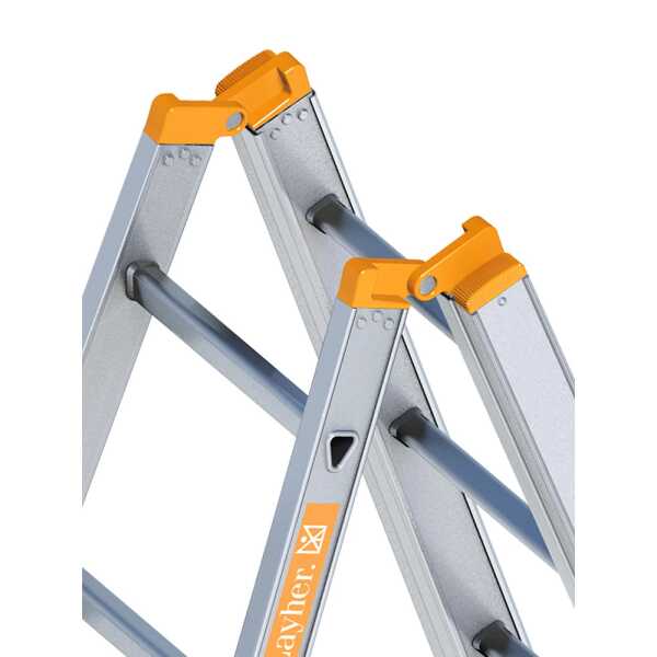 Layher 2x7 Telescopische dubbele scharnierladder met 4 uitschuifbare poten - 2.10m