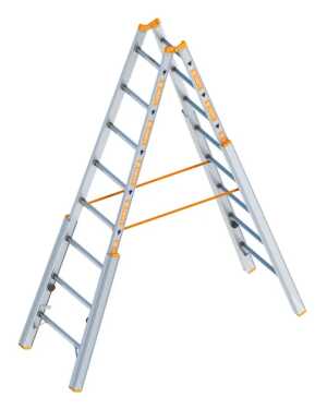 Layher 2x8 Telescopische dubbele scharnierladder met 4 uitschuifbare poten - 2.40m