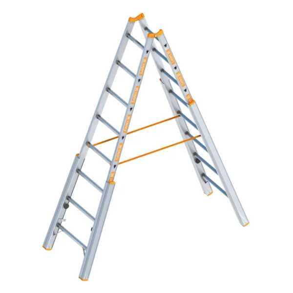Layher 2x8 Telescopische dubbele scharnierladder met 4 uitschuifbare poten - 2.40m