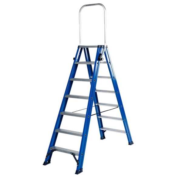 DAS 2x7 dubbele trapladder met inklapbare beugel