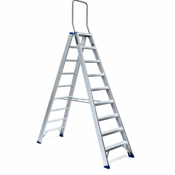 Dubbele trapladder 2x9 treden Atom met inklapbare beugel - 2.25m