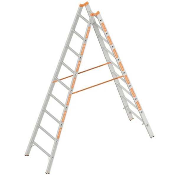 Layher 2x9 tweedelige scharnierladder - 2.70m