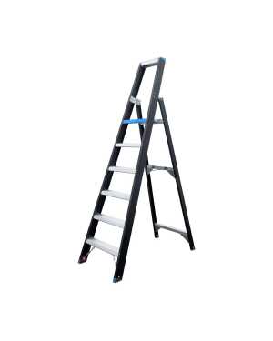 Eurostairs enkele trapladder 6 treden - Black edition - 1.50 m stahoogte