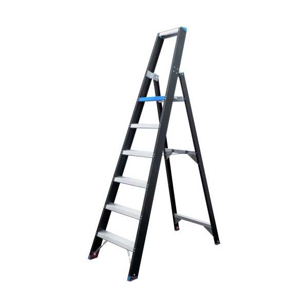 Eurostairs enkele trapladder 6 treden - Black edition - 1.50 m stahoogte