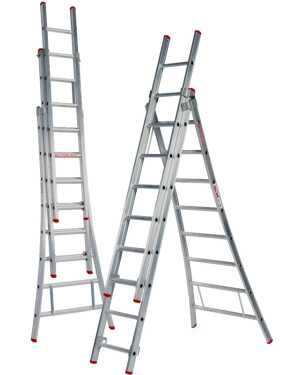 Solide Eco 3x8 sporten Professionele 3-delige reformladder met gebogen voet - 4.75m