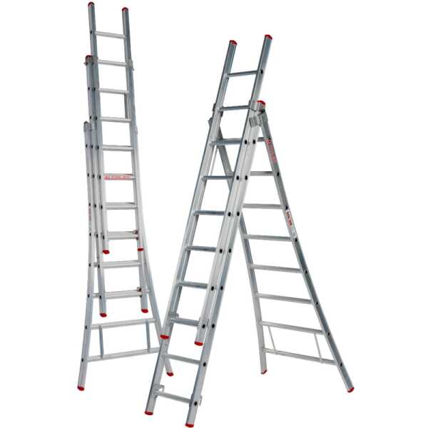 Solide Eco 3x8 sporten Professionele 3-delige reformladder met gebogen voet - 4.75m