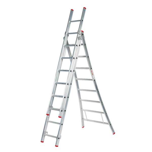 Solide Eco 3x8 sporten Professionele 3-delige reformladder met gebogen voet - 4.75m