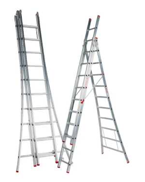 Solide Eco 3x10 sporten Professionele 3-delige reformladder met gebogen voet en spreidbeveiliging - 6.25m