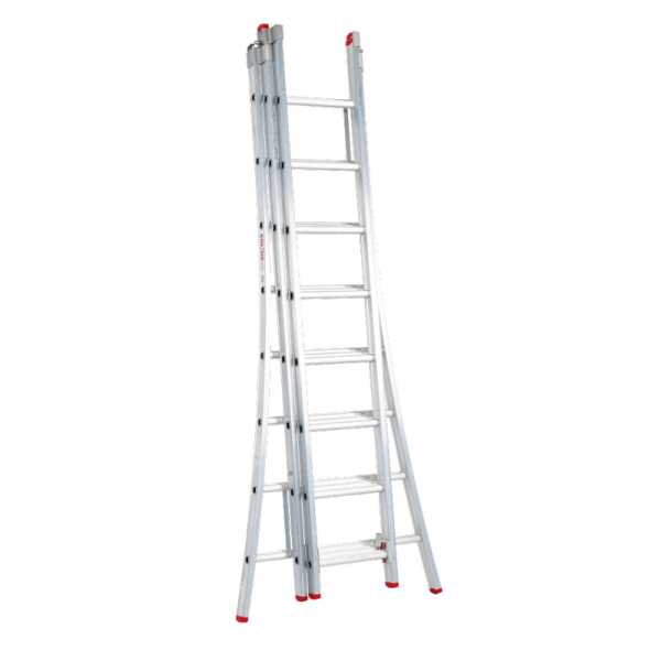Solide Eco 3x8 sporten Professionele 3-delige reformladder met gebogen voet en spreidbeveiliging - 4.75m