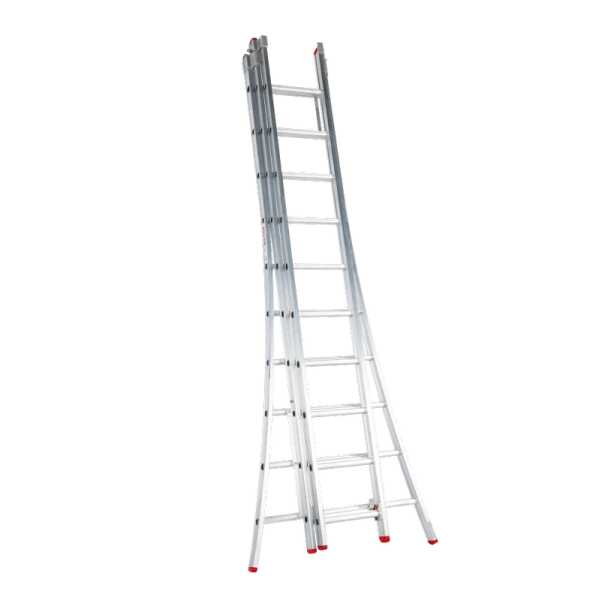 Solide Eco Professionele 3-delige reformladder met gebogen voet 3x10 sporten - 6.25m