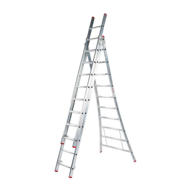 Solide Eco Professionele 3-delige reformladder met gebogen voet 3x10 sporten - 6.25m