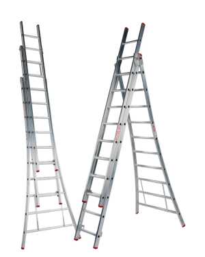 Solide Eco Professionele 3-delige reformladder met gebogen voet 3x10 sporten - 6.25m
