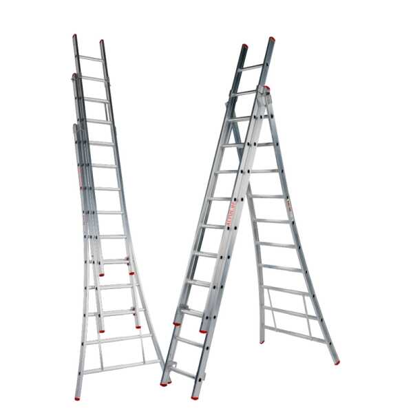 Solide Eco Professionele 3-delige reformladder met gebogen voet 3x10 sporten - 6.25m