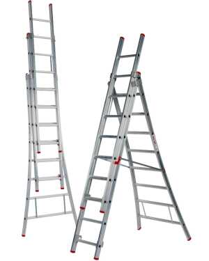 Solide Eco 3x8 sporten Professionele 3-delige reformladder met gebogen voet en spreidbeveiliging - 4.75m